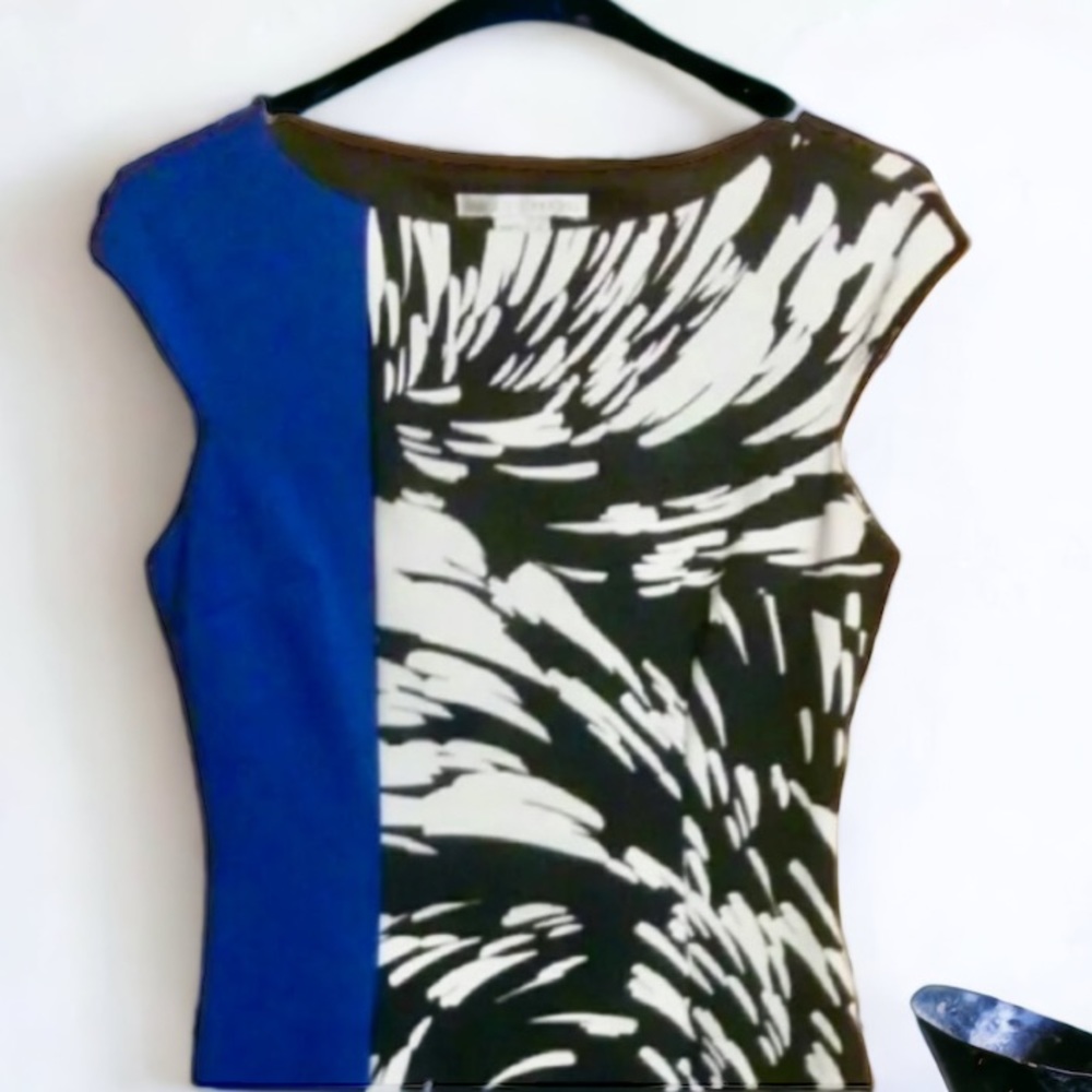 Maggy London Color Block/Print Sheath Dress Black White Royal Blue Size 10 - Picture 6 of 9